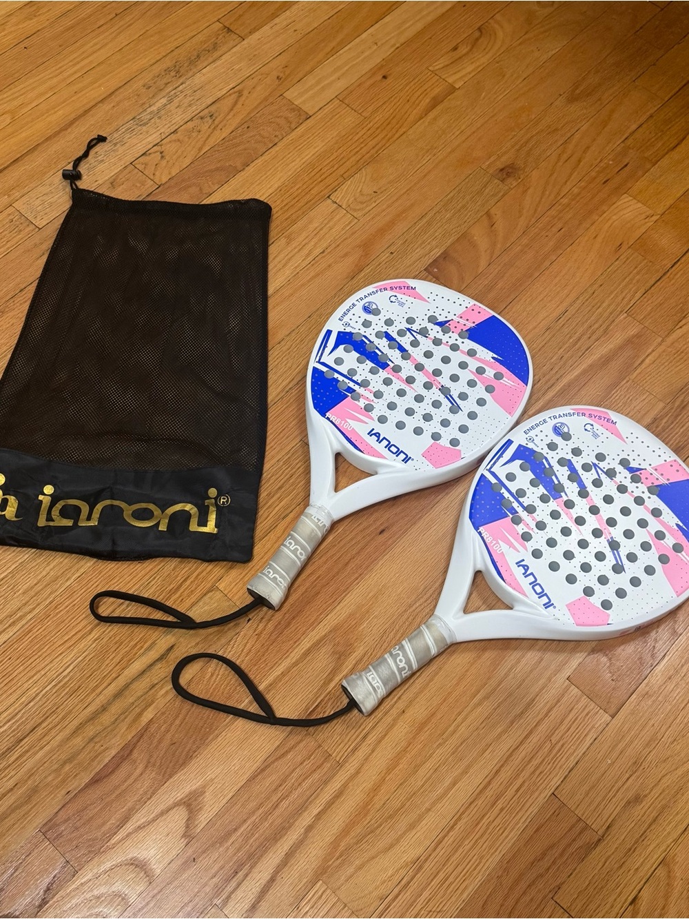 Ianoni PR8100 Carbon Fiber Beach Tennis Paddle Racket Set of 2 (1 is cracked)